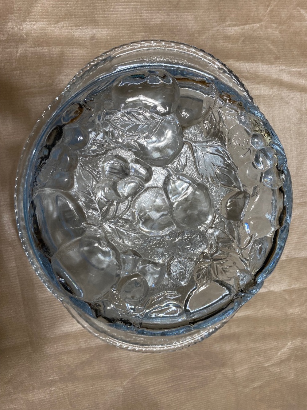 “Orchard Fruit” Vintage Libbey Blue glass 3qt. Casserole